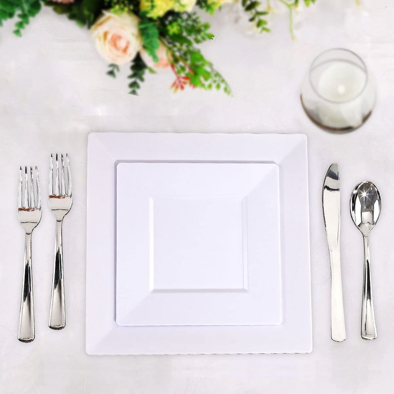 bUCLA 60Pieces White Plastic Plates â€“ 7inch White Square Plates- Premium Disposable for Party & Wedding - Image 5